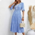 thumbnail image 4 of Summer Plus Size Dresses for Womens 2025 Fashion Fallow Short Sleeve V-Neck Lace Button Dress, 4 of 7