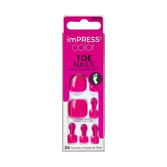 KISS imPRESS Color Square Press-On Toenails, Neon Purple, 24 Pieces