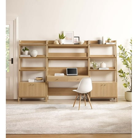 UPC: 0889654271772 | Modway Bixby 3-Piece Wood Office Desk and Bookshelf in Oak