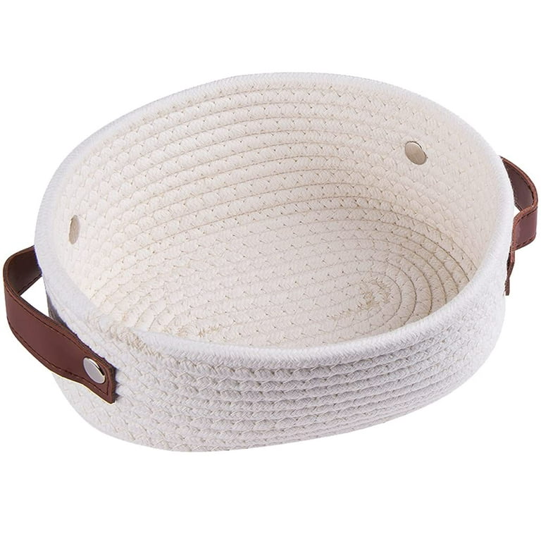 Small Woven Basket for Storage Oval Rope Coil Baskets with Handle Mini  Cotton Basket Little Organizer Bins Hamper Nursery Room fo 