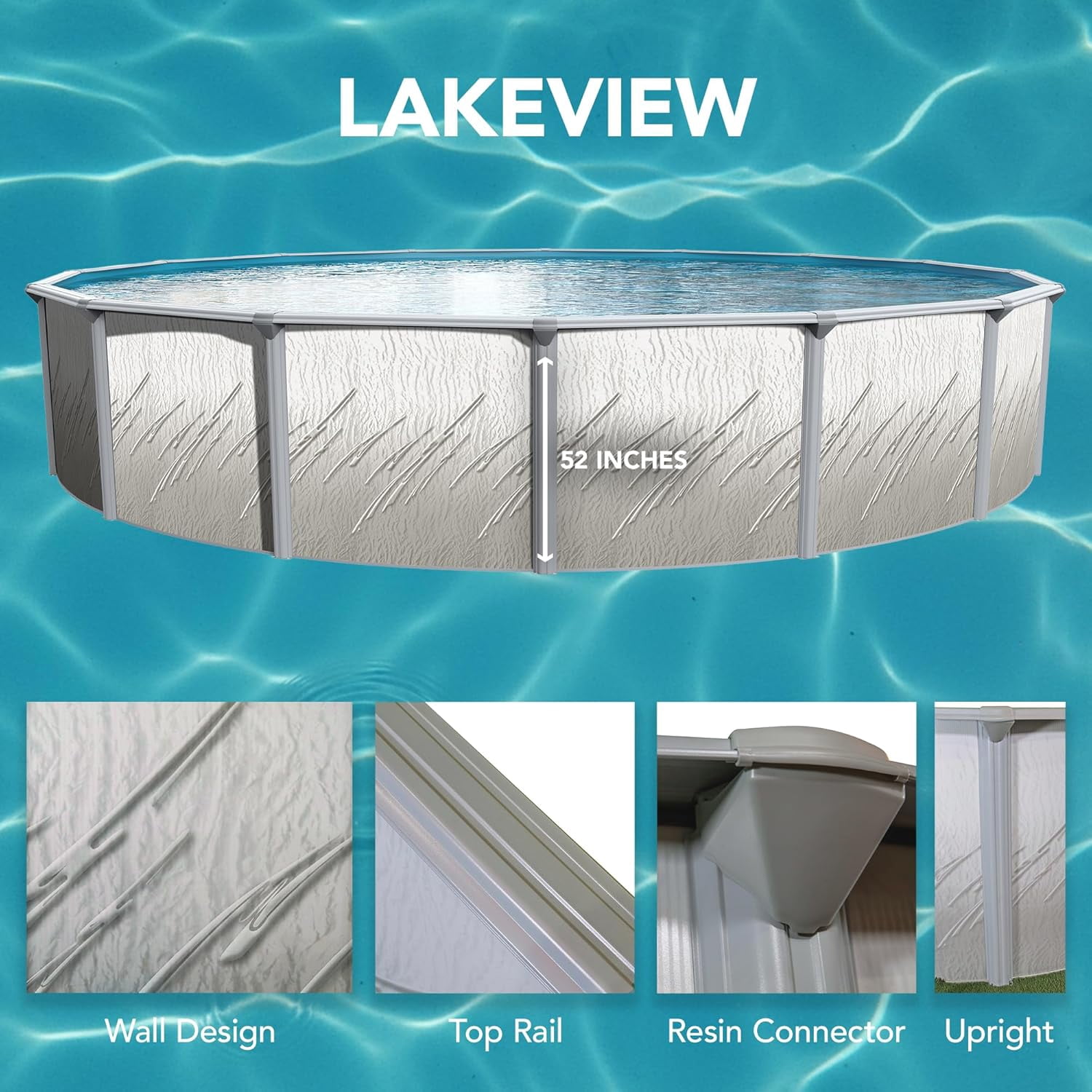 Puri Tech 18' x 52" Lakeview Above Ground Swimming Pool Set with Liner, Filtration System, Skimmer, Ladder and Winter Cover for Complete Backyard Swimming Pool Setup