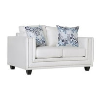 Bowery Hill Contemporary Chenille Nailhead Loveseat in Ivory