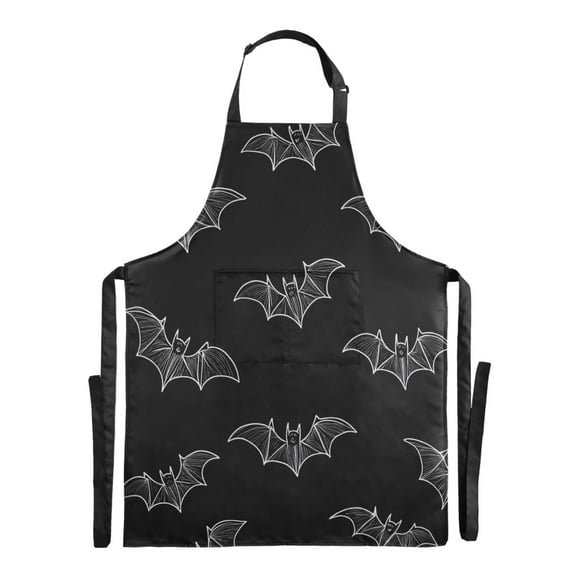 Black Bat Long Apron for Cooking Water Resistant Adjustable Bib with 2 Pockets 88x68cm