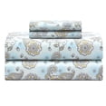 thumbnail image 2 of Feather and Stitch New York 4-Piece 300 Thread Count Aqua Paisley 100% Cotton Percale Sheet Set, Queen, 2 of 5