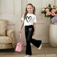 thumbnail image 2 of Bobifish Big Girls Outfit Sets Heart Print White Short Sleeve T-Shirt With Matching Flared Pants Elastic Waist Soft Casual Playdate Cute Kids Clothes Set, 2 of 5