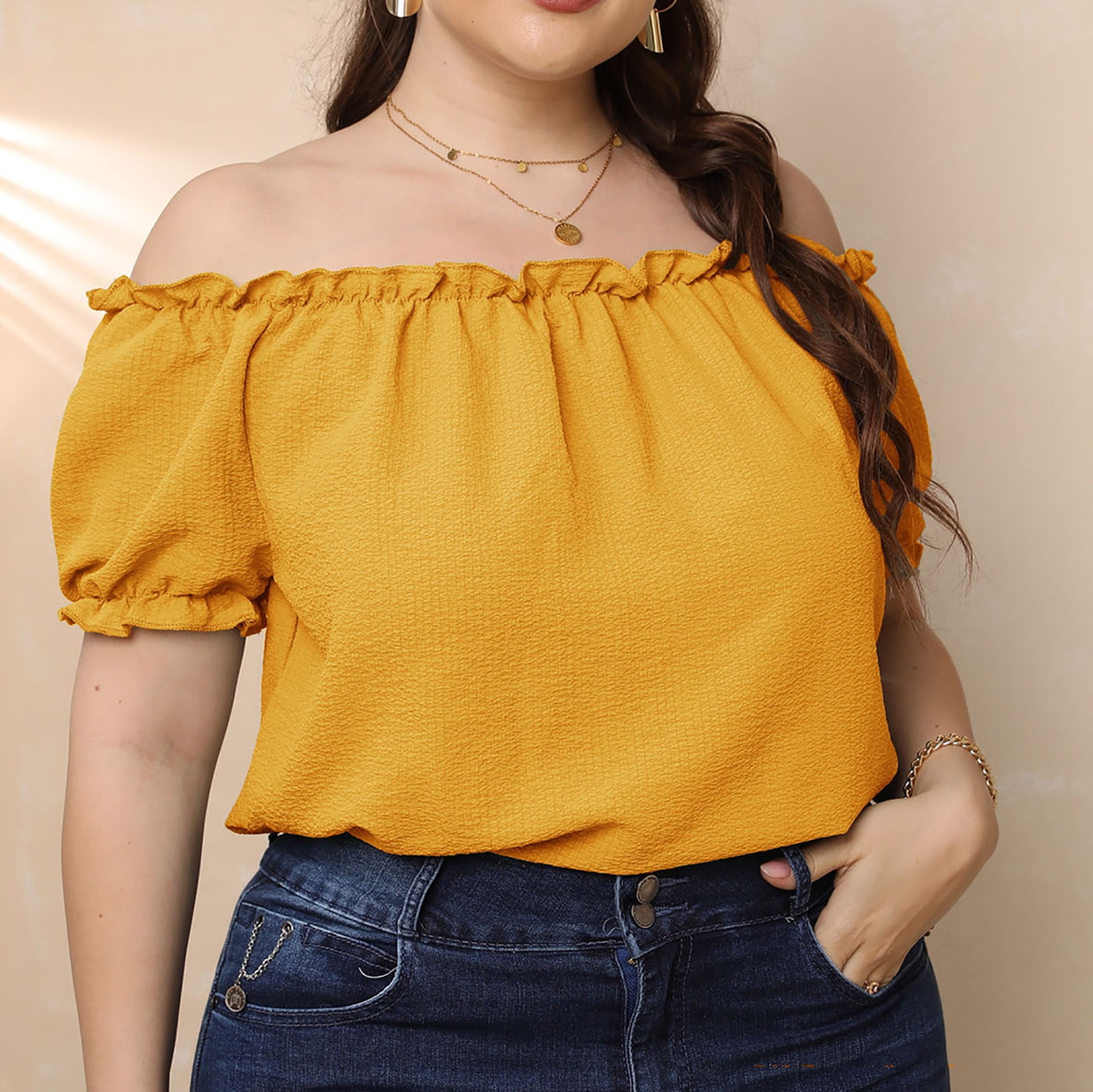 yellow off the shoulder top plus size