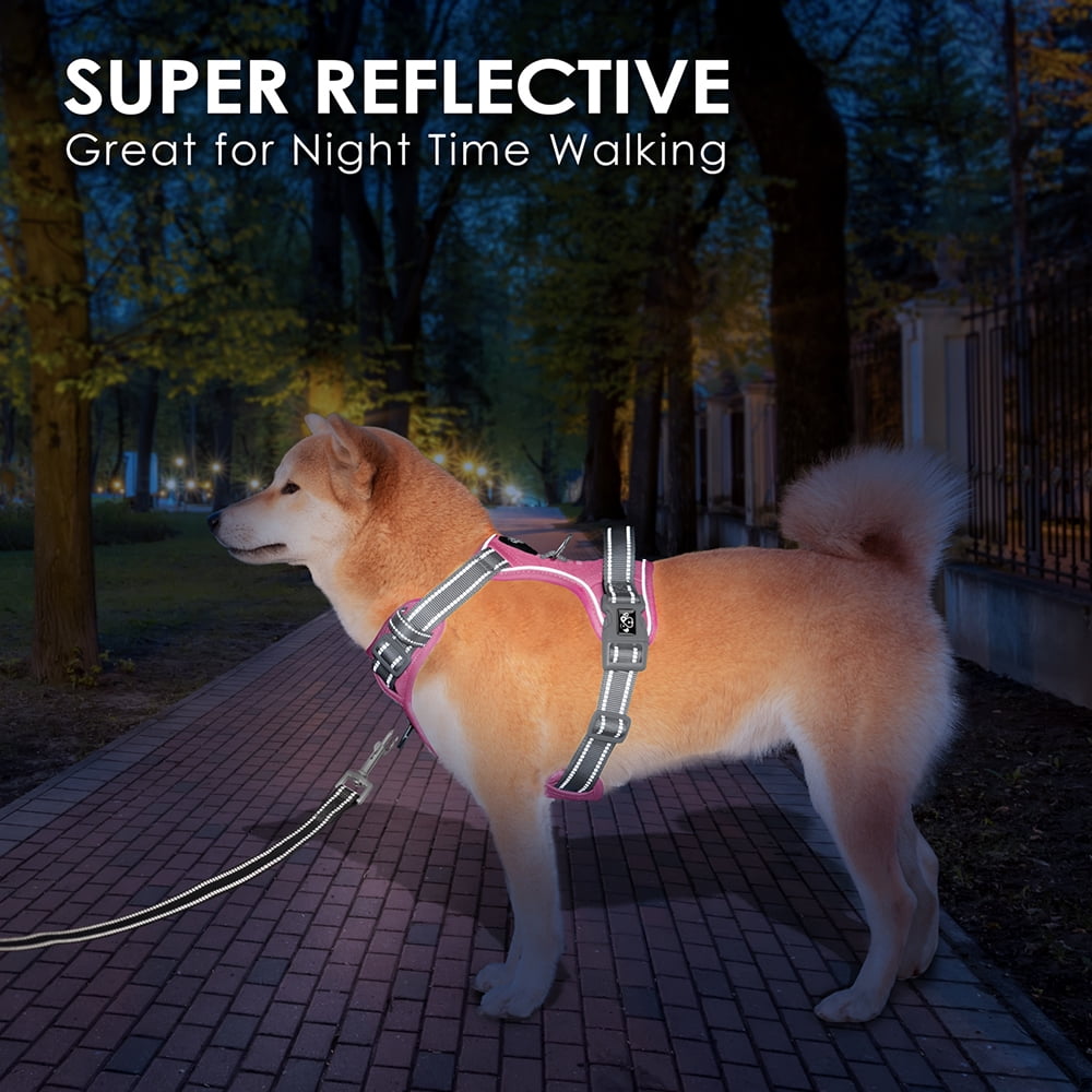 PHOEPET No Pull Dog Harness, Unique Colors Reflective Adjustable Dog Vest, with Soft Training Handle Metal Clips for Small Medium Large Dogs (Baby Pink Base & Grey Straps)