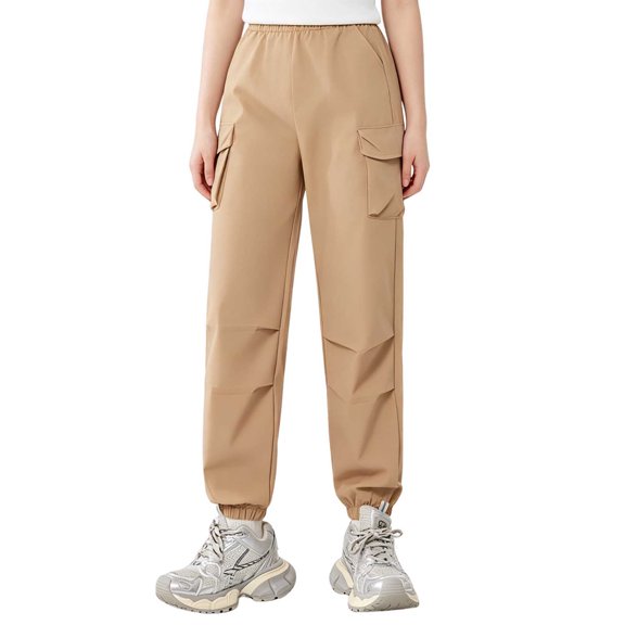 Lmnyox Kid's Cargo Pants Fashion Plain Loose Ankle Cuffed Trousers Elastic Waist Sports Pants with Pockets