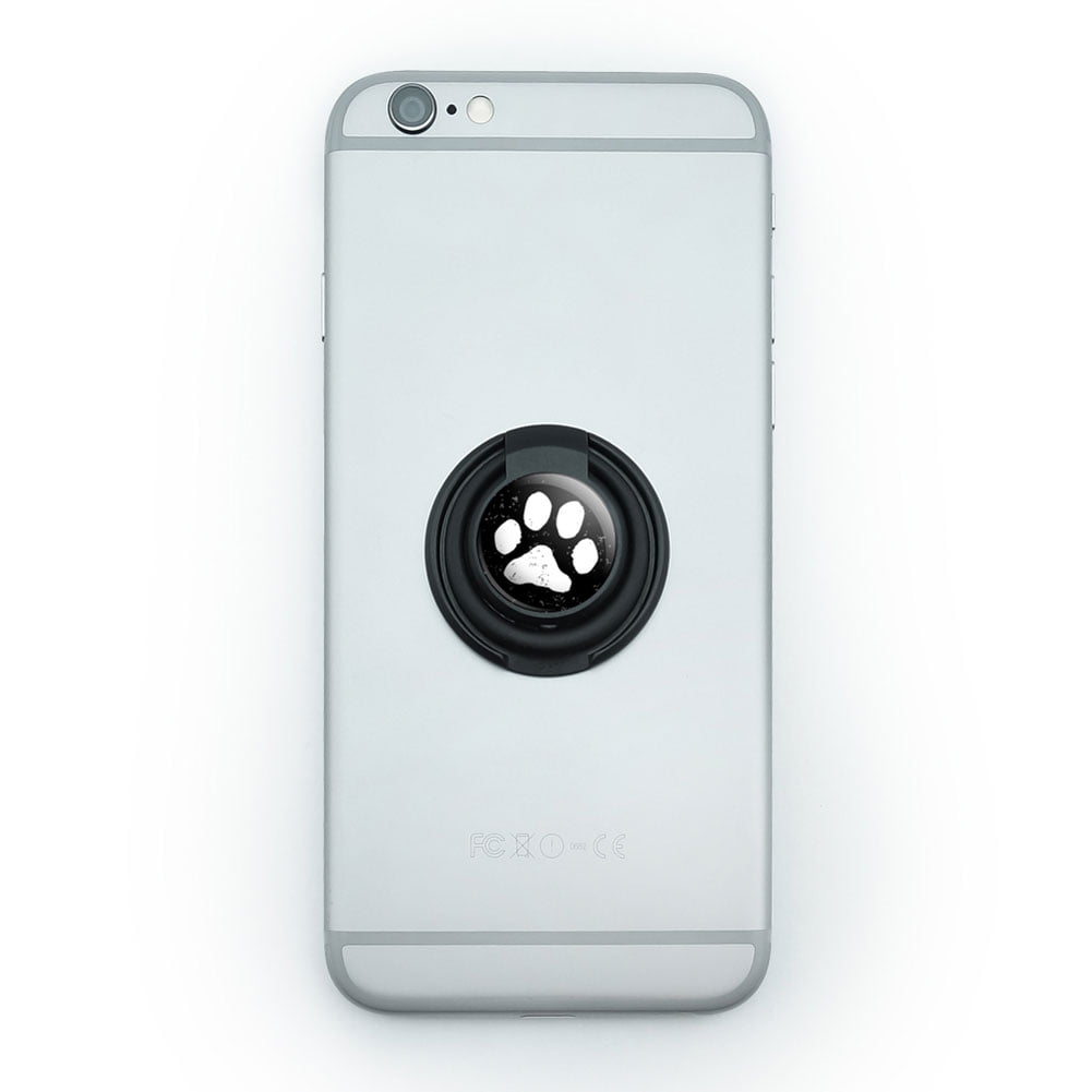Paw Print Distressed Black White Mobile Phone Ring Holder Stand