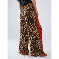 thumbnail image 2 of Women Drawstring Elastic Waist Wide Leg Pants, Leopard Print Color Block Flowy Trousers for Spring Daily Wear, 2 of 5
