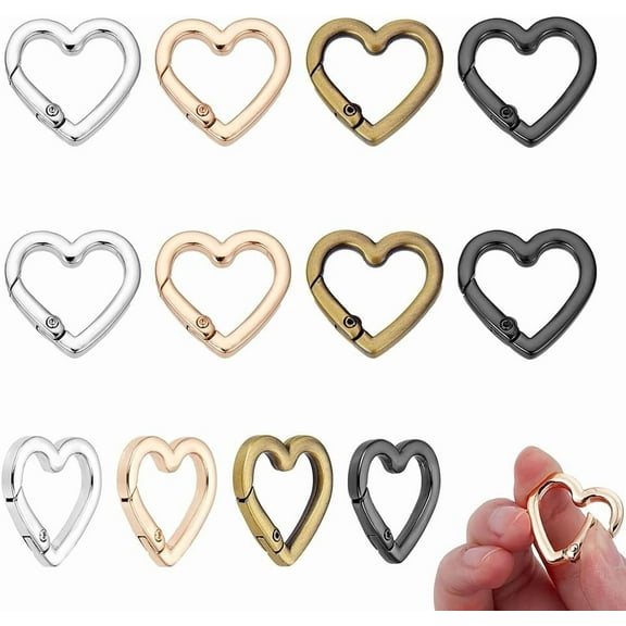 12 Pcs 4 Colors Heart Keychain Clip Metal Spring Gate Rings Heart Snap Clasp Hook Ring Clip Trigger DIY for Backpacks Small Carabiner Clip 1x0.98x0.14inch