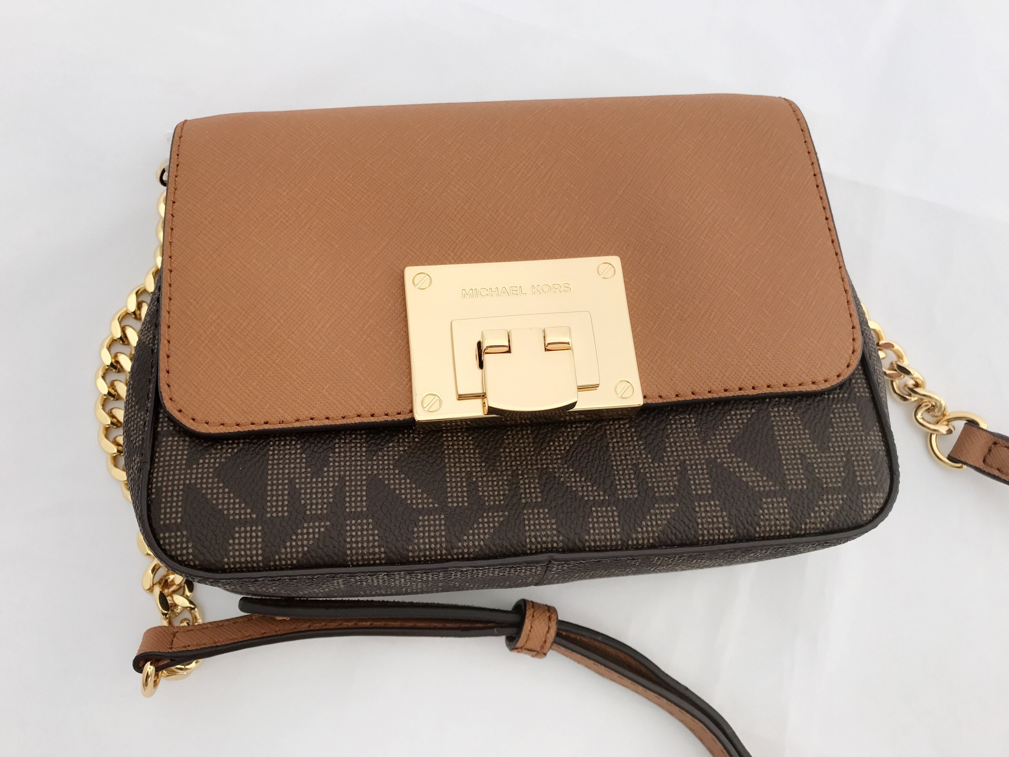 Nwt Michael Kors Tina Mk Signature Small Mini Crossbody Bag Brown Nwt Michael Kors Tina Mk Signature Small Mini Crossbody Bag Brown Acorn Flap