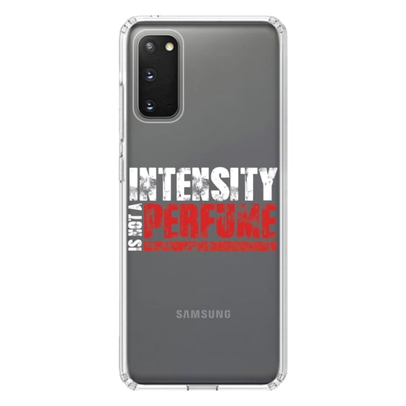 DistinctInk Clear Shockproof Hybrid Case for Galaxy S20 ULTRA / 5G (6.9" Screen) - TPU Bumper Acrylic Back Tempered Glass Screen Protector - Intensity Isn't A Perfume