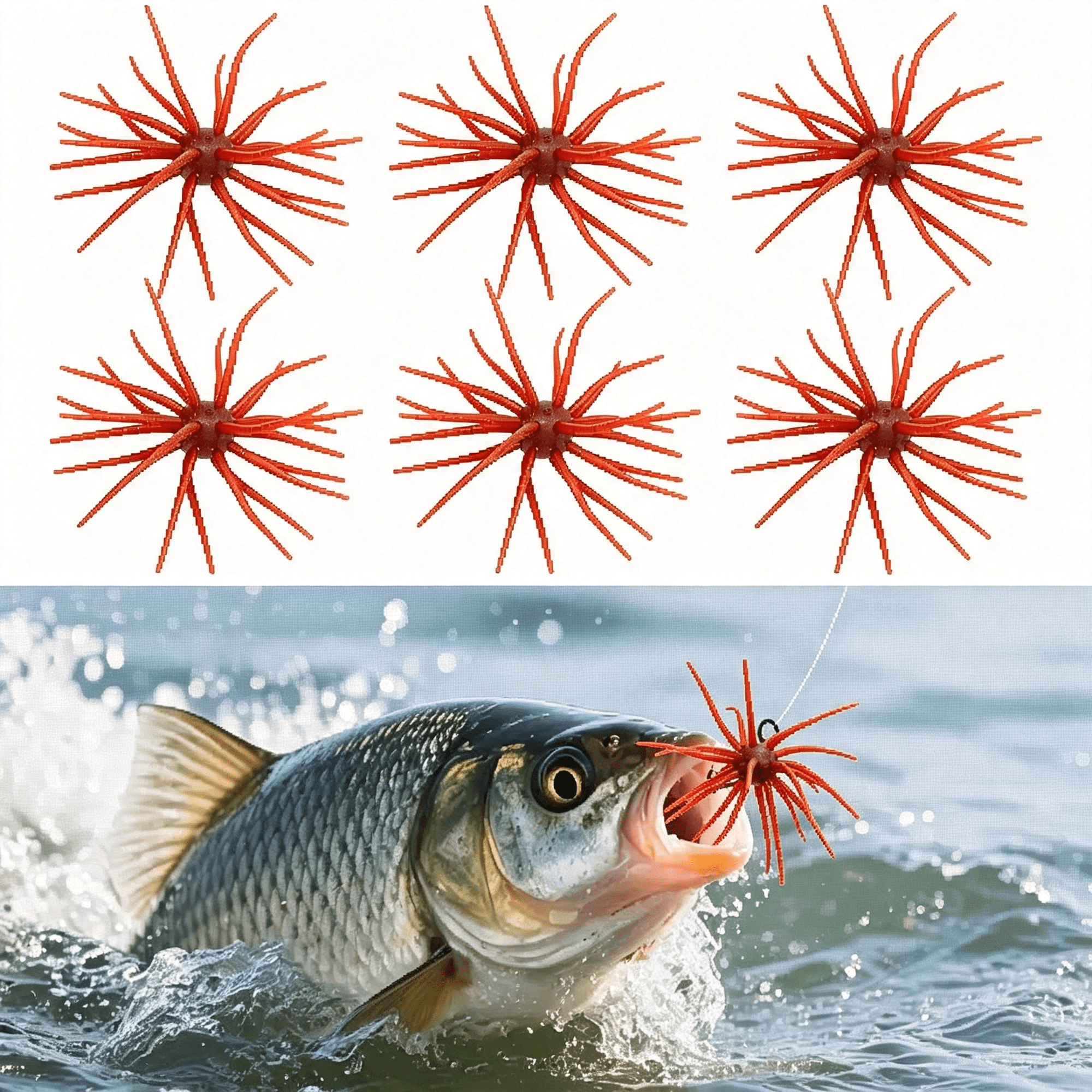 BESTSKY Urchin Fishing Bait 2.7 /4.3 Floating Dice Bait with Reflective Spots Soft Tentacle Creature Lure for Sea Fresh Water Bass Fishing Drop Shot Wacky Rig/Neko Rig and Finesse Slow Sinking