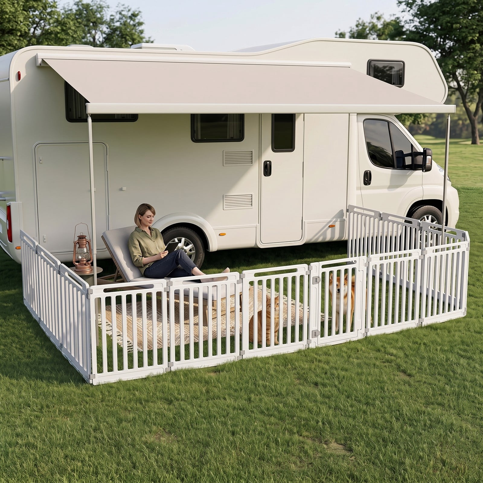 ALPULON 12-Panel Dog Playpen 31.5 Inch Height Indoor Outdoor Pet Fence Foldable HDPE Puppy Exercise Pen Enclosure Kennel for Small Medium Dogs, White