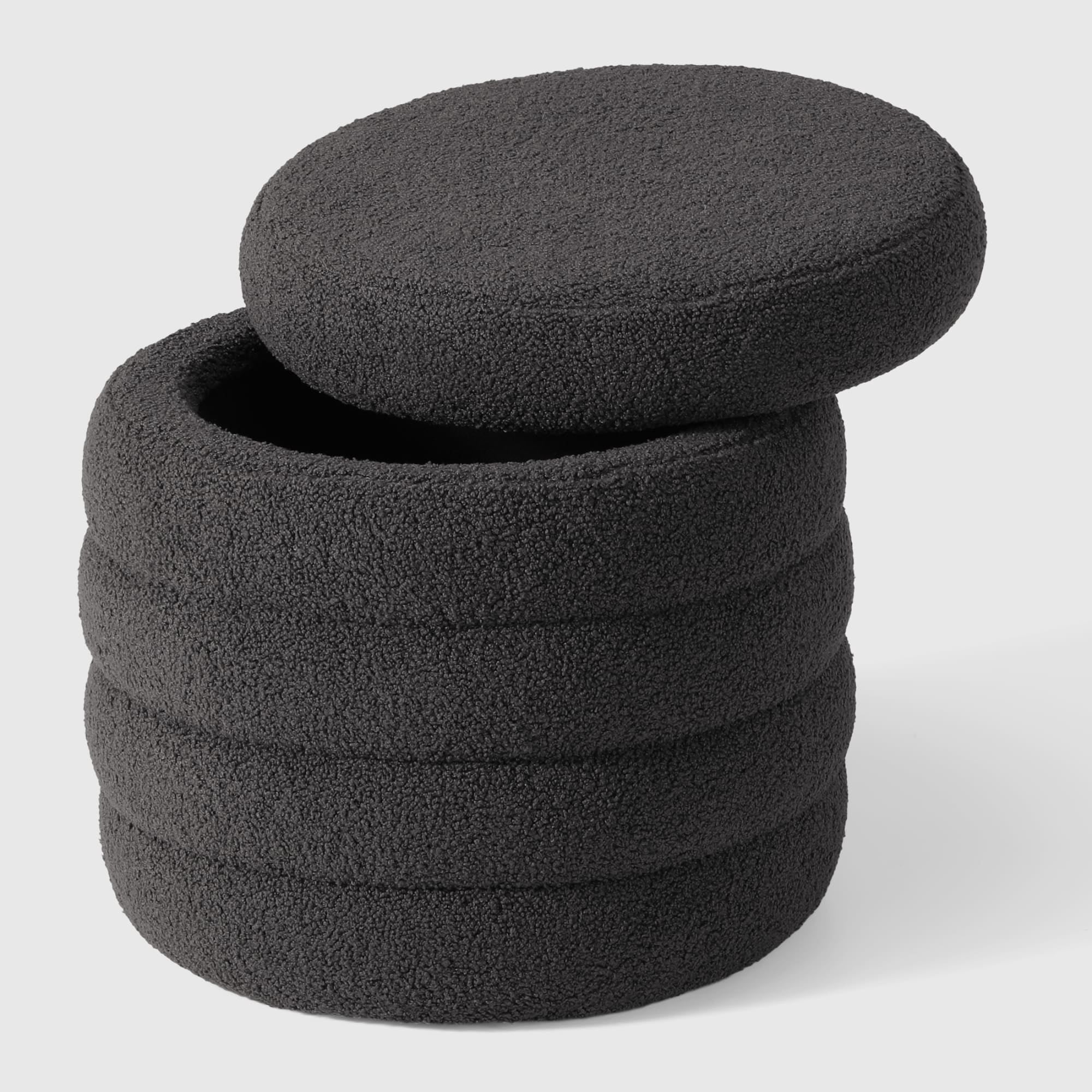 WestinTrends Alexandria Mid-Century Modern Faux Sherpa Round Storage Ottoman, Charcoal Gray