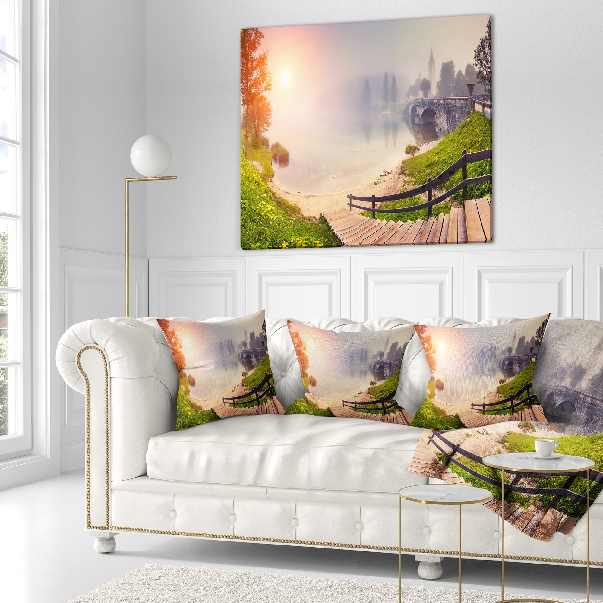 Designart Majestic Foggy Morning in Lake - Landscape Printed Throw Pillow - 16x16
