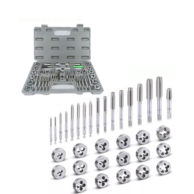 LUNA PARK 40pz Juego de Herramientas de Machuelos y Terrajas de Acero,Acero para Cojinetes,Troqueles Métricos,Grifos y Manijas LLave,para Cortar,Roscar,Moldear Tuercas (40pz Acero para Coji