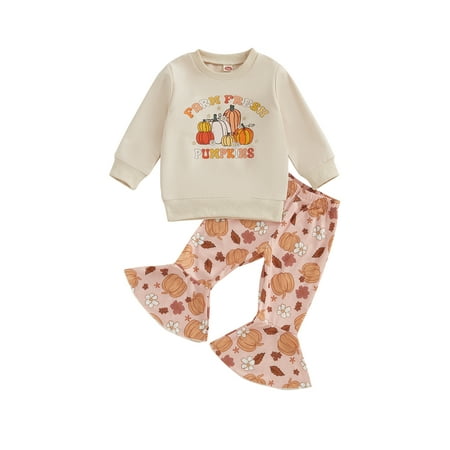 

Wilcliar Baby Girls 2PCS Halloween Sets Long Sleeve Letter Pumpkin Print Tops Flared Pants Outfits