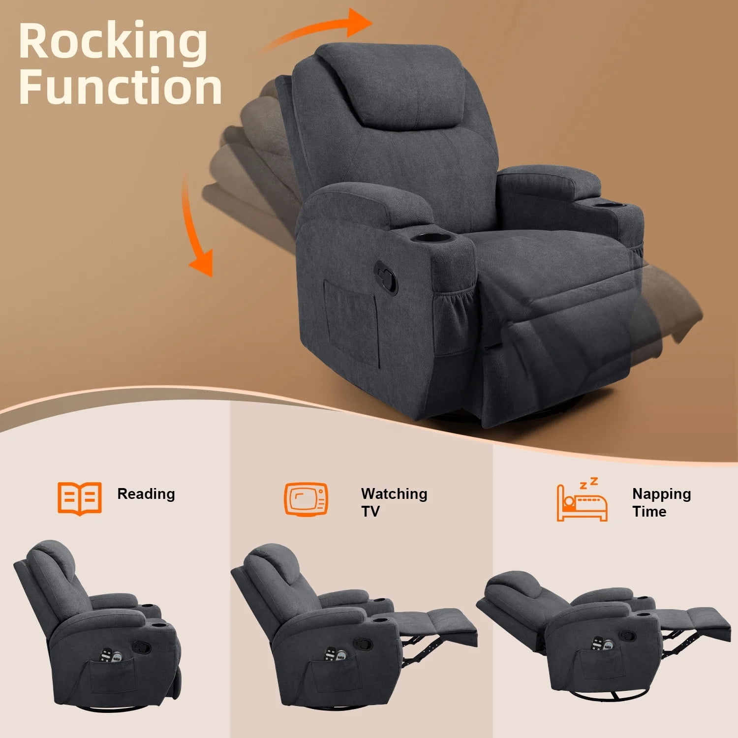 LACOO Swivel Massage Recliner with Massage, Gray
