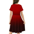 thumbnail image 5 of Hduncf Toddler Girls Gradient Color Summer Dress Short Sleeve Crewneck A-Line Dress Fashion Comfortable Swing Pleated Dress Red 4 Years, 5 of 7
