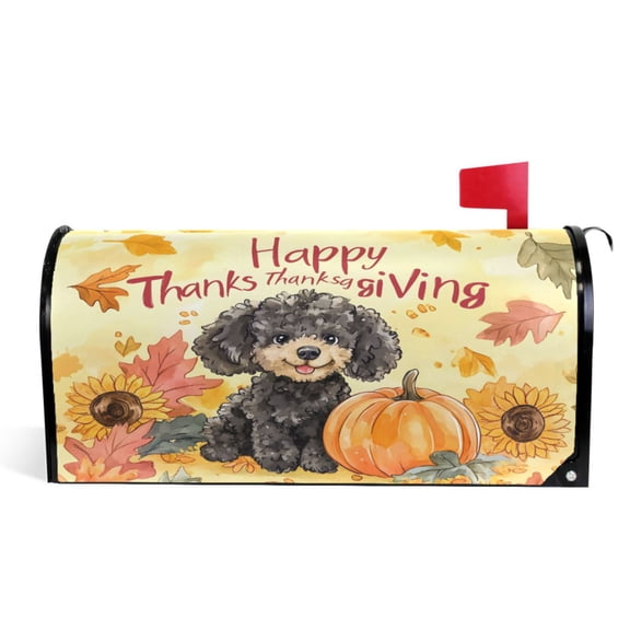 Ryvnso Mailbox Cover Thanksgiving Pumpkin Dog Magnetic Mailbox Wrap Standard Size 21x18 Inch