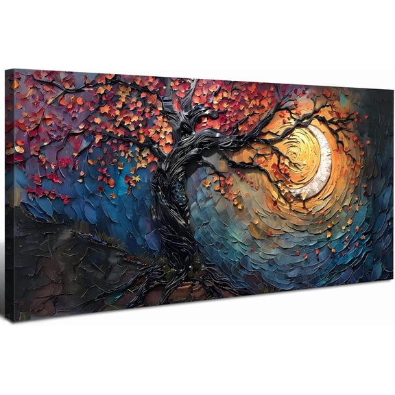 Aaheei Abstract Tree Wall Art Moon Wall Decor Blooming Flowers Picture for Living Room Abstract Trees Landscape Painting Prints Watercolor Poster Modern Artwork Home Bedroom Decoration