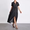 thumbnail image 3 of Gupgi Robe en Denim pour Femme Grande Taille Coupe Décontractée Robes Évasées Tendance Longue Sans Manches Col Rabattu Boutonnée devant Robe-Chemise P-5TG, 3 of 9
