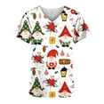 thumbnail image 5 of Blusa de manga corta con cuello en V para mujer, uniforme con bolsillos estampados navideños, blusa de enfermería Pompotops hkajfhjk473133, 5 of 5