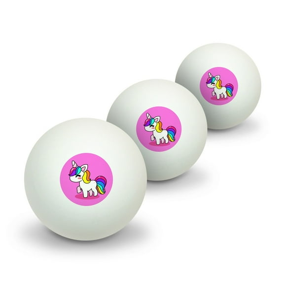 Cute Kawaii Rainbow Unicorn Chibi Novelty Table Tennis Ping Pong Ball 3 Pack