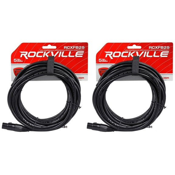 2 Rockville RCXFB25B Black 25' Female REAN XLR to 1/4'' TRS Balanced Cables OFC