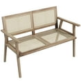 thumbnail image 1 of Costway Indonesia Teak Wood Garden Bench 2-Person Bench with Armrests Natural Rattan Backrest & Seat, 1 of 9