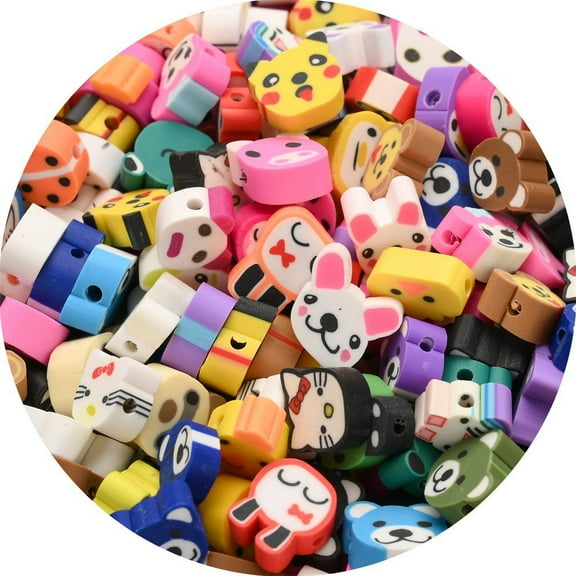 100pcs Mixed Polymer Clay Spacer Beads for Women Jewelry Making DIY Bracelet Necklace Hair Clip Accessories (Candy)