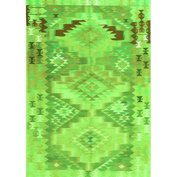 Ahgly Company Indoor Rectangle Southwestern Green Country Area Rugs, 2' x 3'