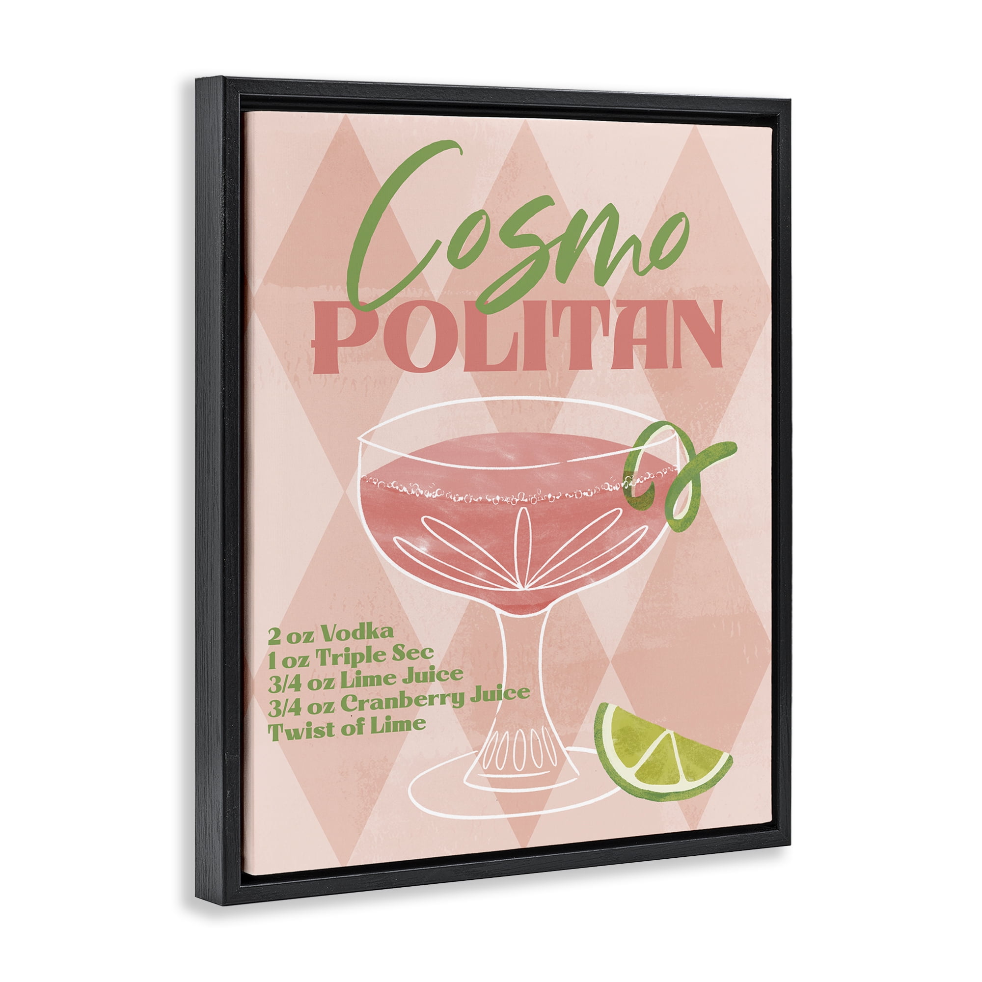 Stupell Industries Retro Cosmopolitan Recipe Food & Beverage Painting Black Floater Framed Canvas Art Print Wall Art, 25 x 31