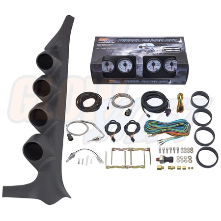 GlowShift 1992-1997 Ford F-Series Gray Quad Gauge Package with White 7 Color DS4 Gauge Set