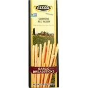 Alessi Imported Breadsticks, Garlic Autentico Italian Crispy Bread Sticks, Low Fat Made with Extra Virgin Olive Oil, 4.4oz (Garlic, 4.4 Ounce (Pack of 1))