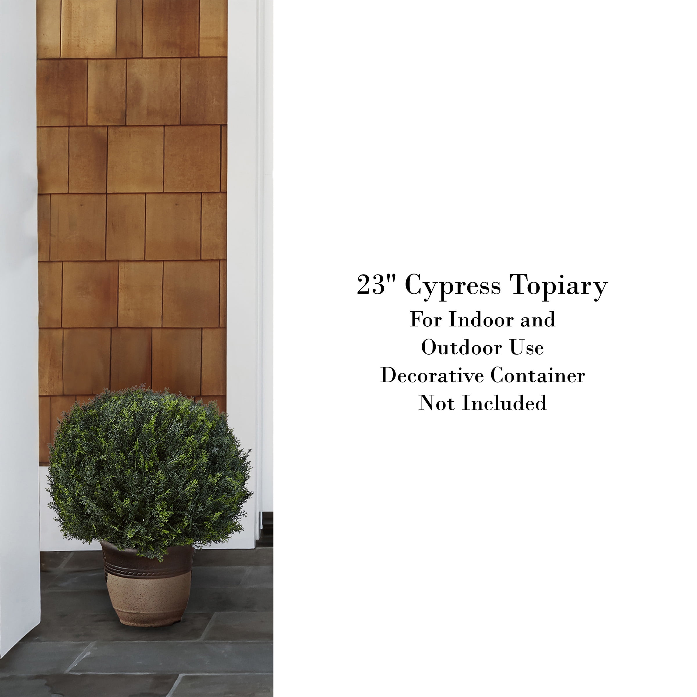 Pure Garden 23” Artificial Cypress Topiary - Ball Style Faux Plant in Sturdy Pot - Potted Shrub