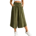 thumbnail image 3 of VBVC Women's Drawstring Wide Leg Capri Pants , Summer Curved Hem Culottes For Women , Ladies' Loose Fit Cropped Trousers with Pockets,Green,S-3XL, 3 of 10