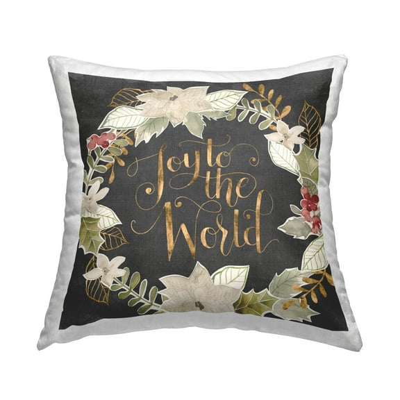 Stupell Industries Joy To The World Chic Christmas Holly Wreath Design by Grace Popp Throw Pillow