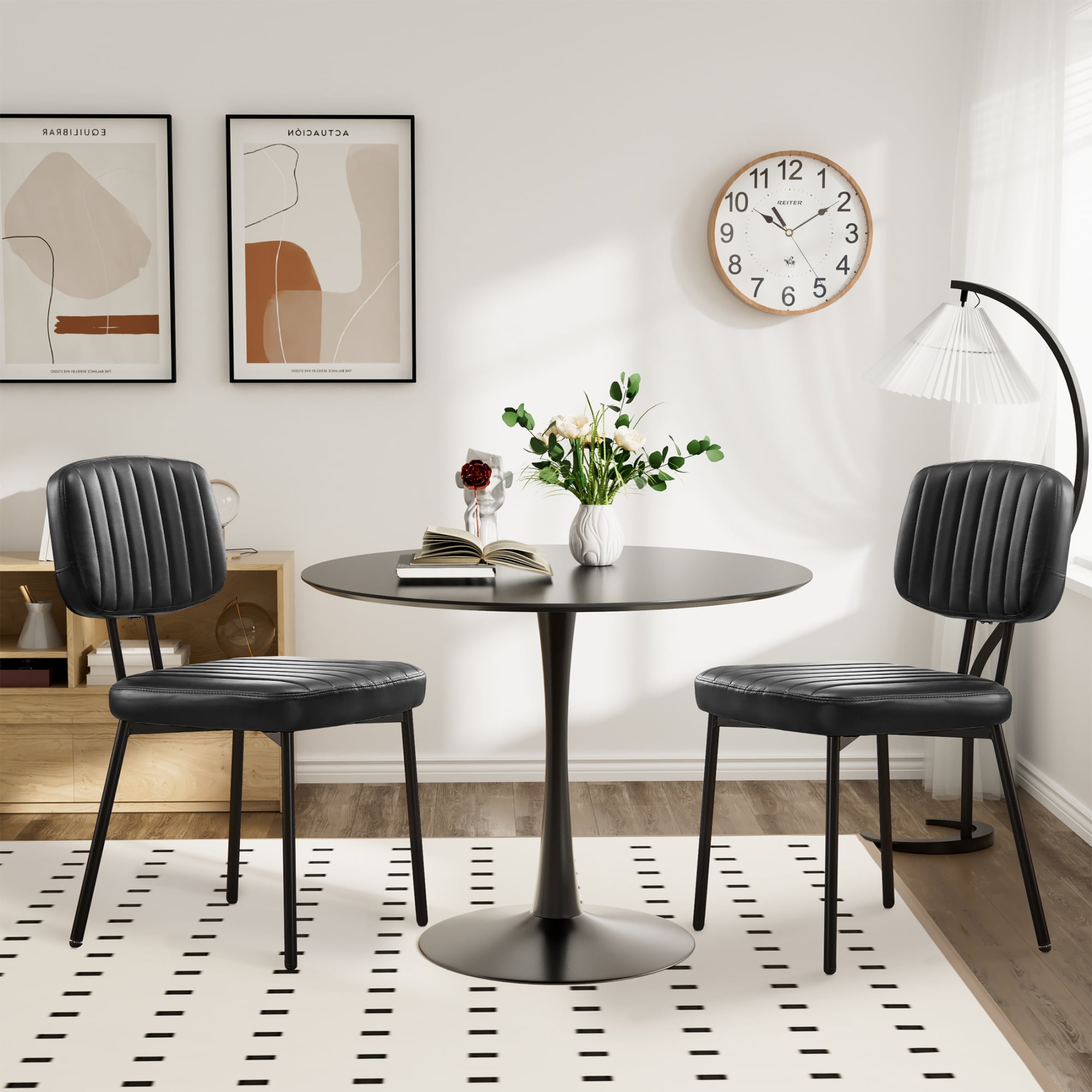 edx Dining Chairs Set of 4, Mid Century Modern Kitchen Chairs with Faux Leather for Kitchen, Living Room, Black