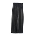 thumbnail image 3 of HH TRAF Falda de cuero sintético con diseño de cremallera y abertura en la cintura alta sexy negra a la moda para mujer Falda elegante ajustada hasta la mitad de la pantorrilla para mujer, 3 of 4