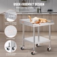 thumbnail image 4 of VEVOR Stainless Steel Work Table, 24 x 24 x 30 Inch Commercial Food Prep Worktable with 4 Wheels, Casters, 3-Sided Backsplash Heavy Duty Prep Worktable, Metal Work Table for Restaurant Home Hotel, 4 of 6