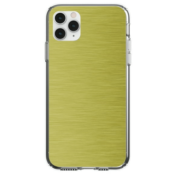 DistinctInk Clear Shockproof Hybrid Case for iPhone 11 Pro (5.8" Screen) - TPU Bumper, Acrylic Back, Tempered Glass Screen Protector - Yellow Stainless Steel Image - Printed Image of Stainless