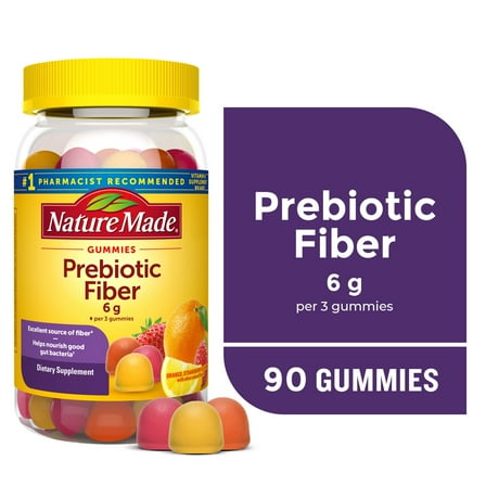 Nature Made Prebiotic Fiber Gummies, Fiber Supplement for Digestive System Support, 90 Ct