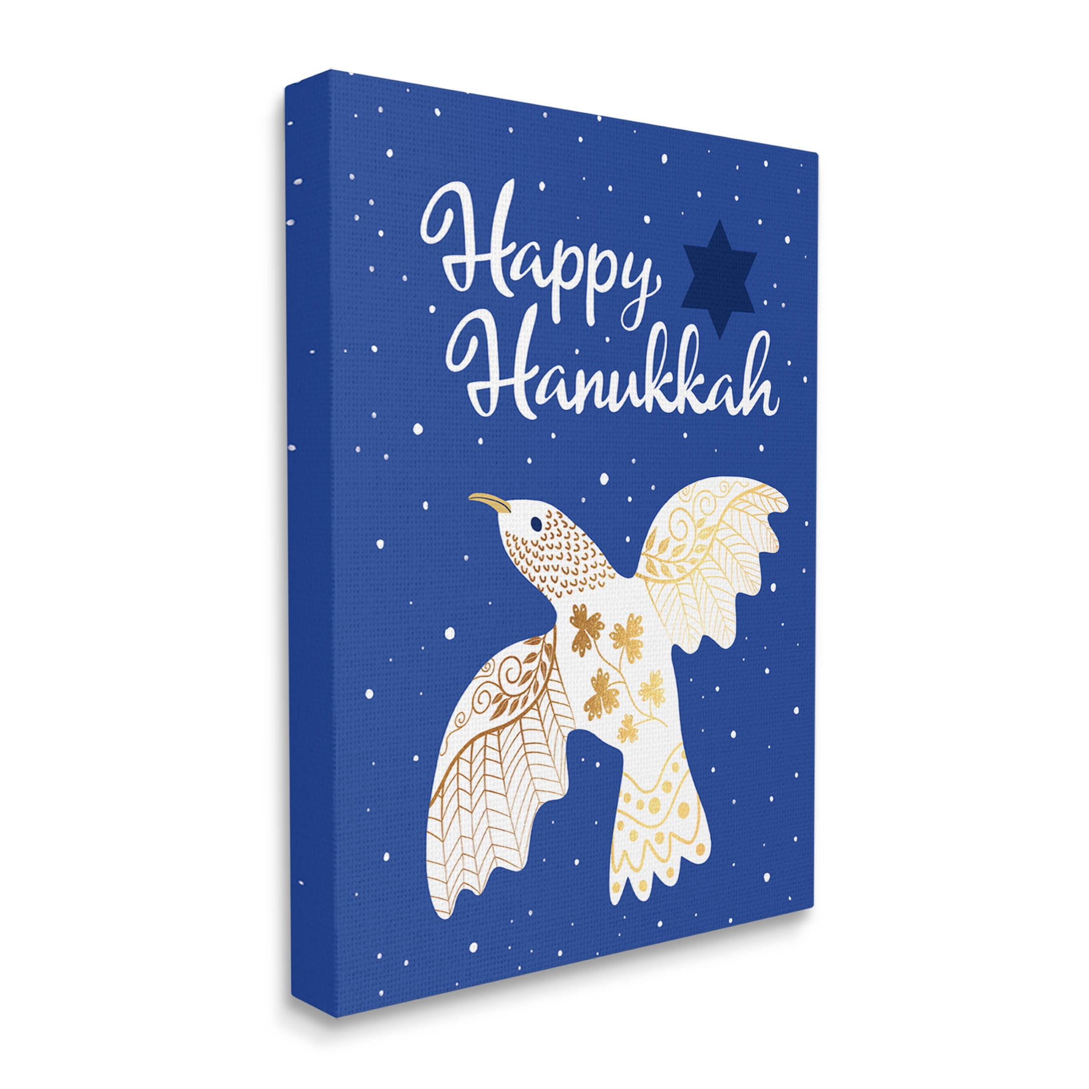 Happy Hanukkah Patterned Dove Holiday Graphic Art Gallery Wrapped Canvas Print Wall Art