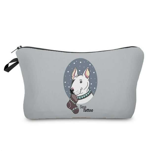 Bolsa de cosméticos divertida Bull Terrier Dog, neceser de viaje, estuche de lápices, estampado de transferencia de calor para niños, organizador de maquillaje para mujeres Fivean unisex