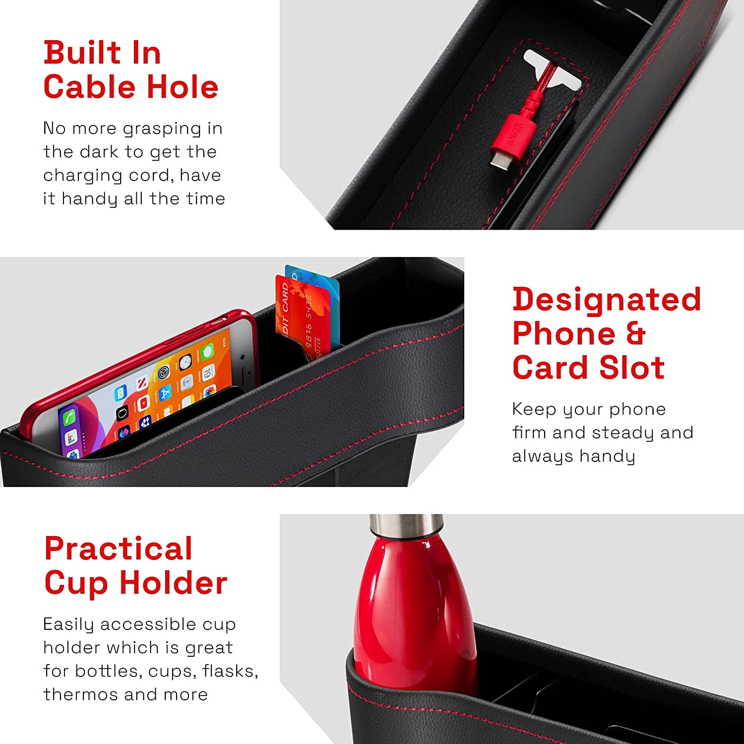 Perplus Car Seat Gap Filler Organizer, 2 Pack Between Front and Storage, Auto Console with Cup Holder