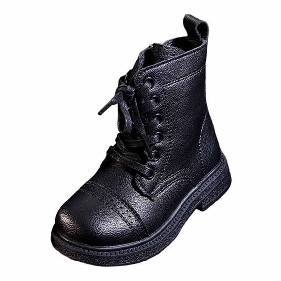 YAYUBA Girls Boys Combat Ankle Boots Side Zipper Shoes with Lace Up for Toddler/Little Kid/Big Kid Size 1,Black