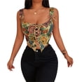 thumbnail image 2 of Douhoow Women Lace up Bustier Floral Embroidered Corset Crop Tops Vintage Sleeveless Tank Top, 2 of 9